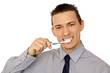 © petrdlouhy - Young businessman cleaning with toothbrush his teeth