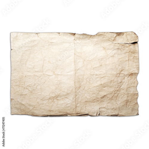 Obraz na płótnie Sheet of old yellow crumpled paper isolated on white