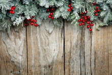 Christmas Fir Tree On Wooden Background