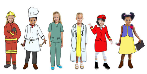 Wall Mural - Group of Children in Dreams Job Uniform