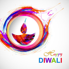 Wall Mural - happy diwali diya card artistic grunge colorful creative design