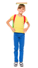 Fototapete - Portrait of a cute little schoolgirl with backpack