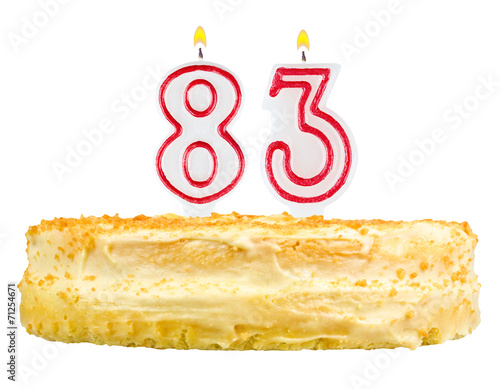 Fotografia birthday cake with candles number eighty three isolated on white