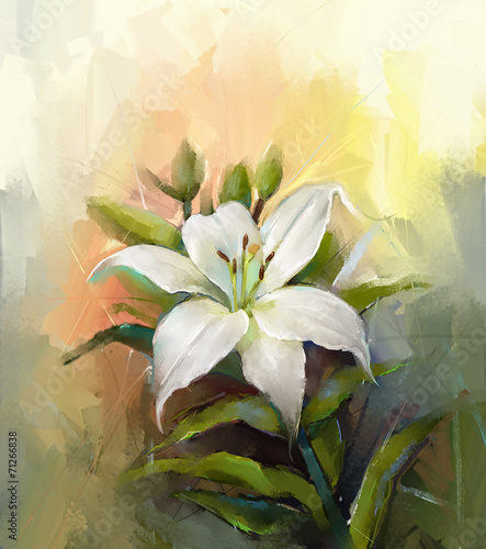 Naklejka - mata magnetyczna na lodówkę White lily flower.Flower oil painting