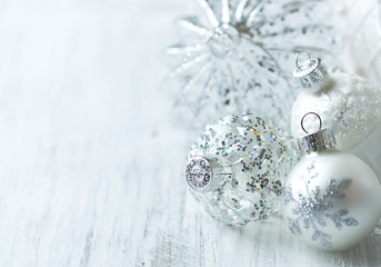 White Christmas balls; close up