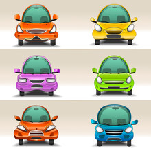 Colorful Cartoon Cars  Front View Vector
