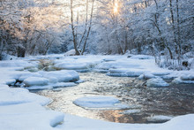Flowing River At Winter