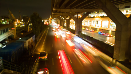 Night traffic,motion blur street light.