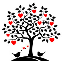 Heart Tree And Love Birds