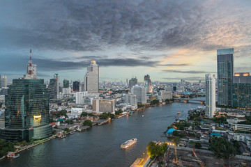 Wall Mural - Bangkok City at night time, Hotel and resident area with cruise