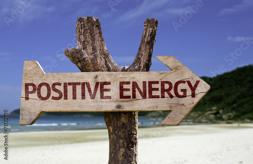 Fotografie, Obraz Positive Energy wooden sign with a beach on background