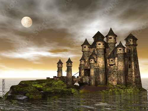 Obraz na płótnie canvas czteroczęściowy "tetraptyk" Zamek - 3d render