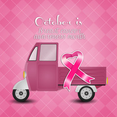 Wall Mural - Van with pink ribbon for Breast cancer prevention