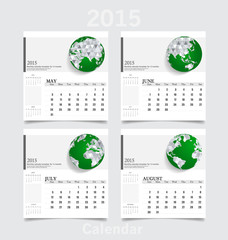 Simple 2015 year calendar (May, June, July, August). Vector illu