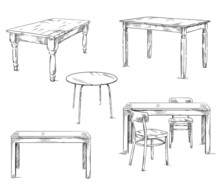 Set Of Hand Drawn Tables, Vector Illustration