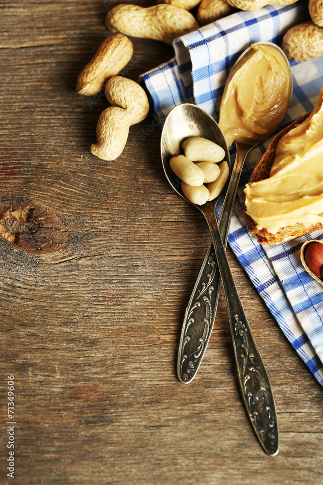 Still life with nuts and fresh peanut butter