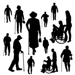 Sticker - Vector silhouette of old people.