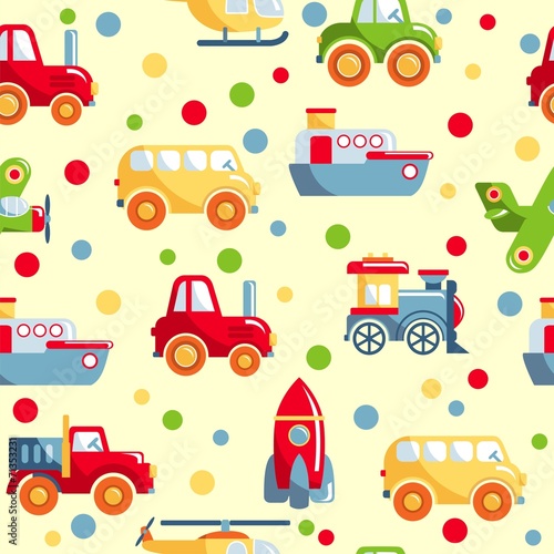 Plakat na papierze fotorealistycznym Szwu z różnego rodzaju transportu zabawek
