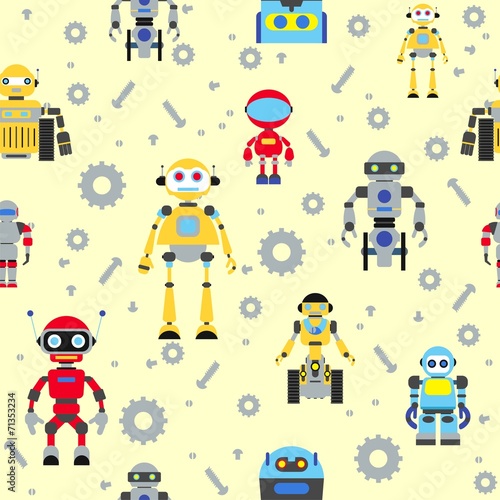 Nowoczesny obraz na płótnie Seamless colorful pattern with detailed robots