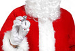 close up of Santa Claus holding a stopwatch