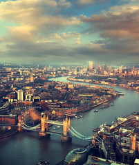 Wall Mural - London aerial view with  Tower Bridge in sunset time