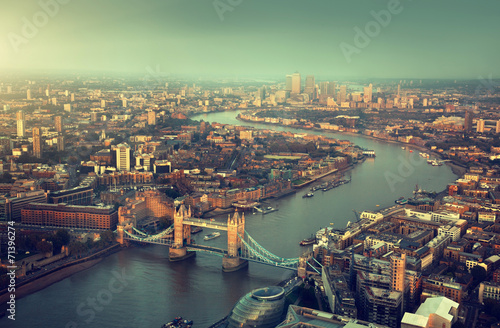 Obraz w ramie London aerial view with Tower Bridge in sunset time