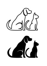 Silhouettes Of Pets, Cat Dog