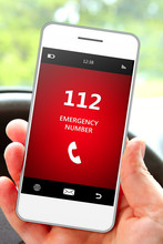 Hand Holding Mobile Phone 112 Emergency Number