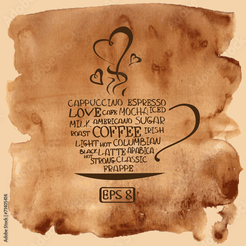 Naklejka na drzwi Coffee cup on a watercolor background