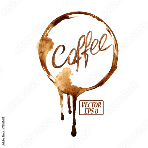 Watercolor emblem with coffee stains Canvas Print