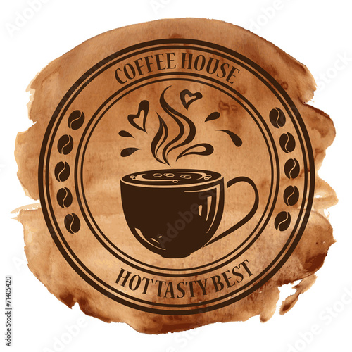 Photo Coffee house stamp on a watercolor background