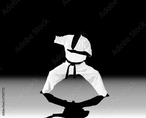 Plakat na papierze fotorealistycznym Ilustracja, mężczyzna jest zaangażowany w karate na czarno-białym tle