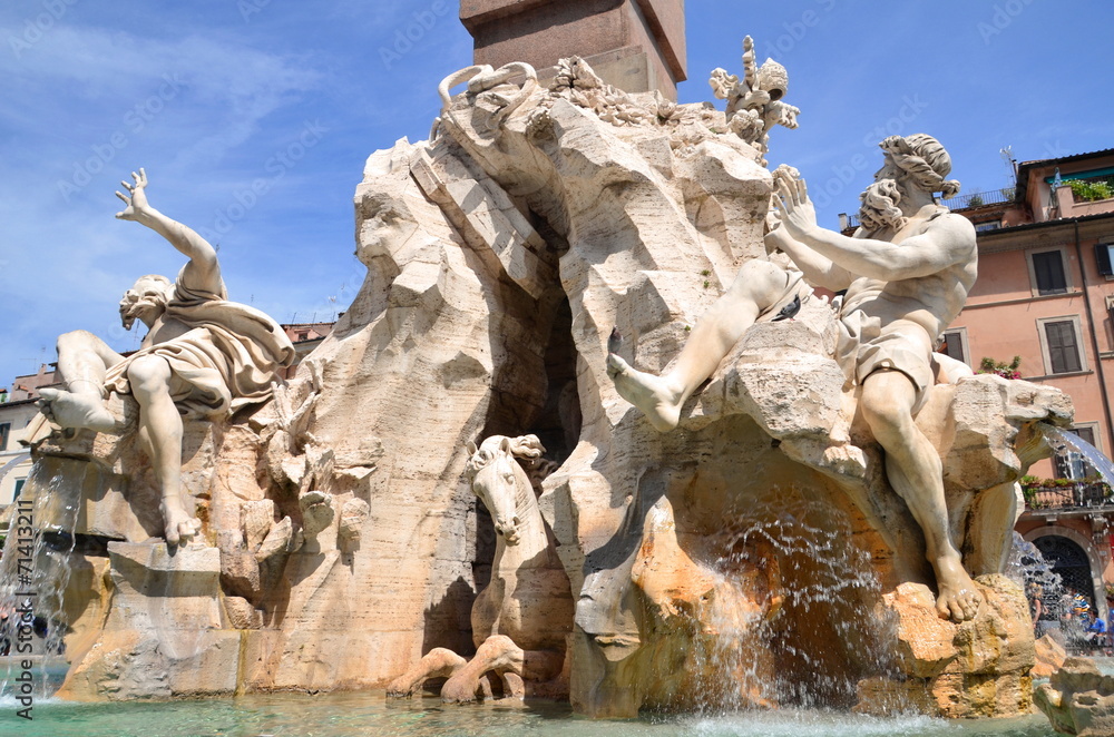 Obraz na płótnie Piękna fontanna Cztery Rzeki na Piazza Navona w Rzymie, Włochy  w salonie