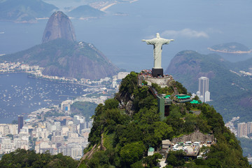 Fototapete - Aerial view of Christ Redeemer and Corcovado Mountain