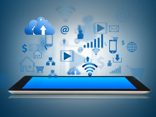 modern tablet device with application pop up.