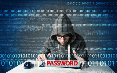 Poster - Young geek hacker stealing password