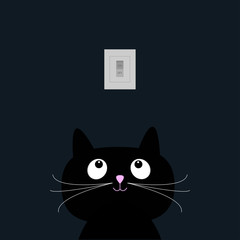 Wall Mural - Black cat in the dark. Tumbler on off switch. Flat design.