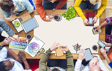 Poster - diverse people working and copy space