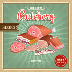 Wall Mural - Retro meat poster