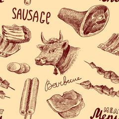 Canvas Print - Sketch meat seamless