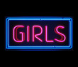 Girls neon sign illuminated over dark background
