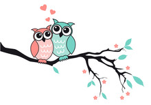 Cute Owls In Love, Vector