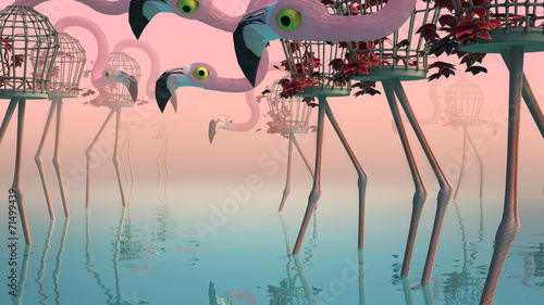 Fotografie, Obraz Flamingo in Fog