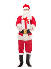 Wall Mural - man in costume of santa claus with gift box