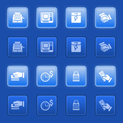 Sticker - Business icons for web on blue buttons.