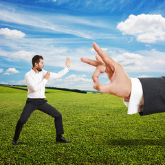 Canvas Print - man ready for fight with big flick