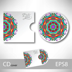 cd cover design template with ukrainian ethnic style ornament fo