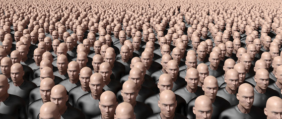 People rows. Unusual persons in row. Concept 3D illustration