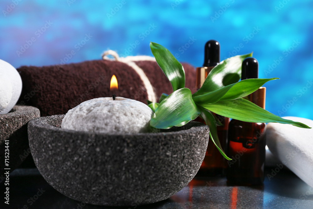 Spa composition with candle and bamboo