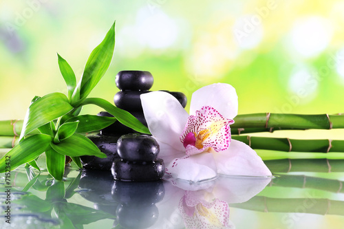 Naklejka dekoracyjna Spa stones, bamboo branches and white orchid